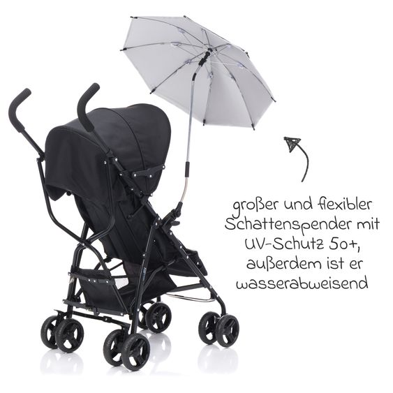 Fillikid Sonnenschirm Standard mit UV-Schutz 50+ & Universalhalterung - Schwarz