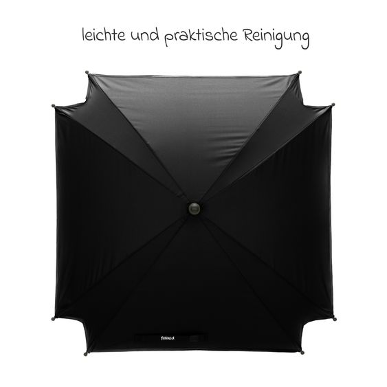 Fillikid Sonnenschirm XL mit UV-Schutz 50+ & Universalhalterung - Schwarz