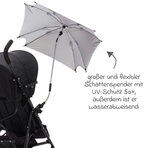 Fillikid Sonnenschirm XL mit UV-Schutz 50+ & Universalhalterung - Schwarz