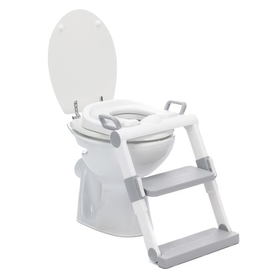 Fillikid Toilet trainer with dynamic height adjustment, wide steps, removable seat, foldable - White Gray