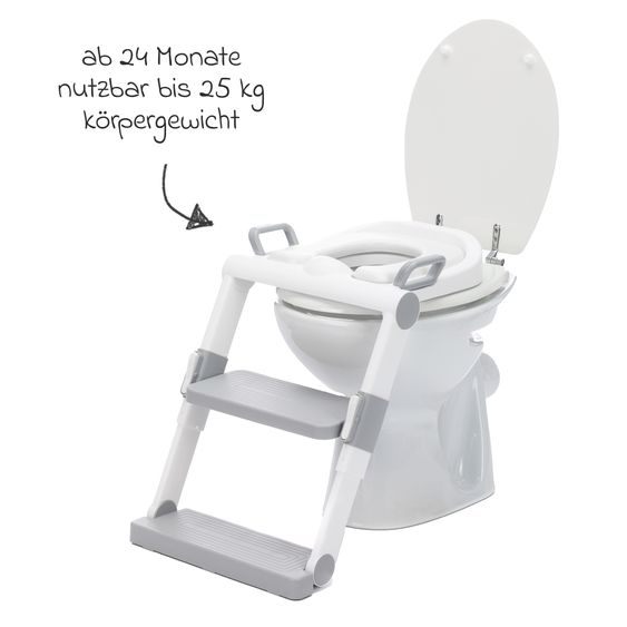 Fillikid Toilet trainer with dynamic height adjustment, wide steps, removable seat, foldable - White Gray