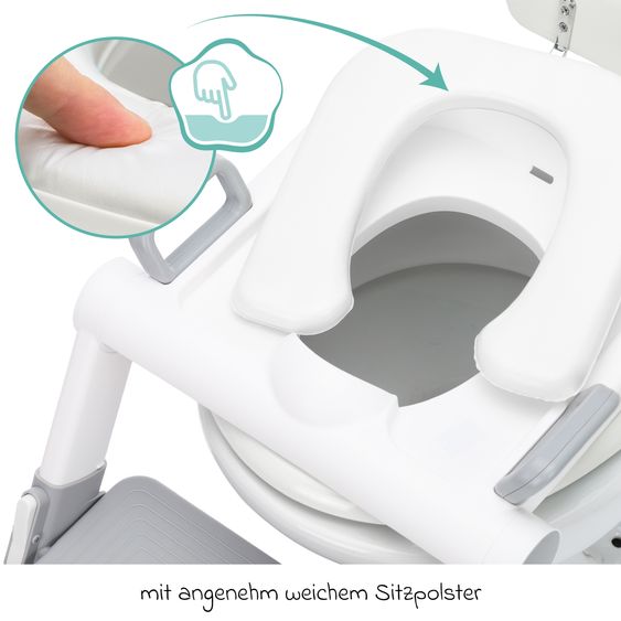 Fillikid Toilet trainer with dynamic height adjustment, wide steps, removable seat, foldable - White Gray