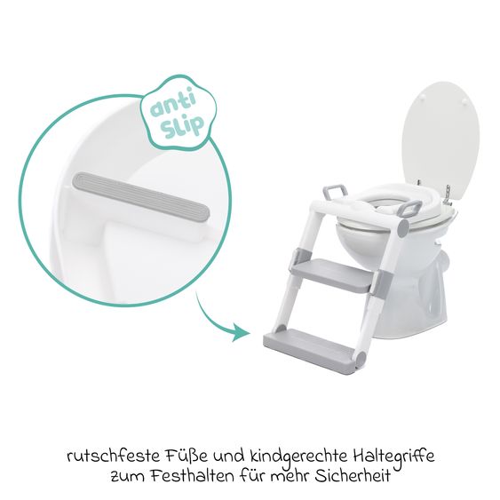 Fillikid Toilet trainer with dynamic height adjustment, wide steps, removable seat, foldable - White Gray