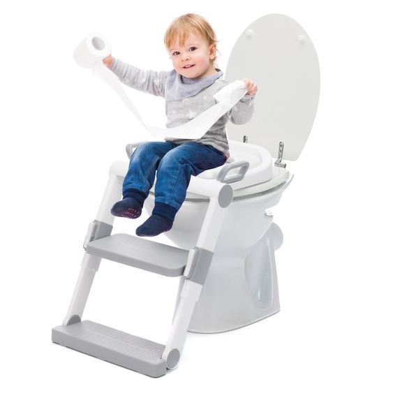 Fillikid Toilet trainer with dynamic height adjustment, wide steps, removable seat, foldable - White Gray