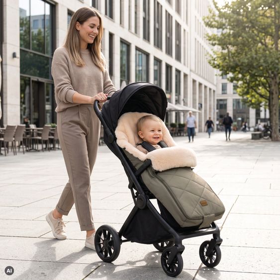 Fillikid Sacco a pelo in pelliccia sintetica vegana Vegan Comfort per Passeggino Leggero, Sportivo e Passeggino - Oliva