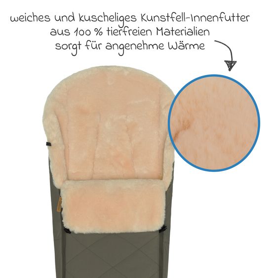 Fillikid Sacco a pelo in pelliccia sintetica vegana Vegan Comfort per Passeggino Leggero, Sportivo e Passeggino - Oliva