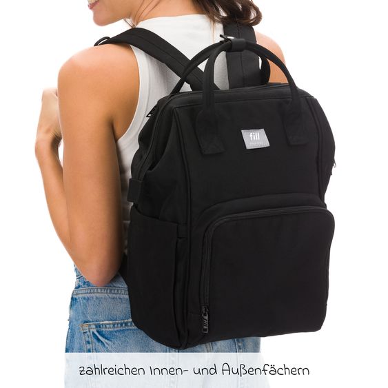 Fillikid Wickelrucksack Barcelona im modernen Design mit variablem Stauraum - Schwarz