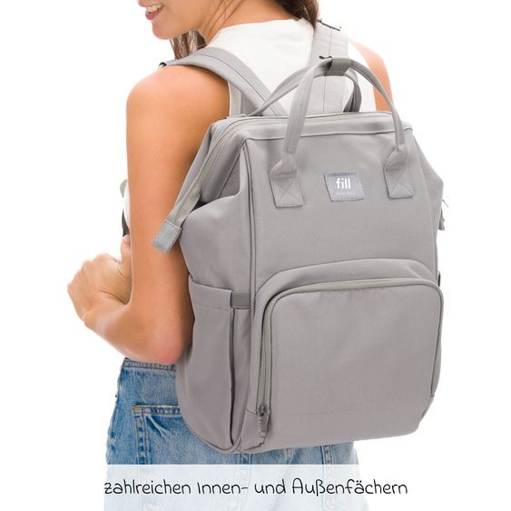 Fillikid Wickelrucksack Barcelona im modernen Design mit variablem Stauraum - Stone Grey