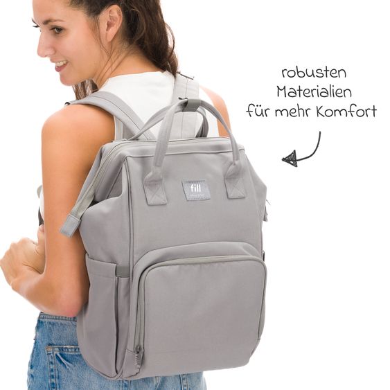 Fillikid Wickelrucksack Barcelona im modernen Design mit variablem Stauraum - Stone Grey