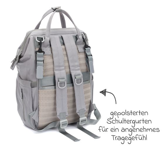 Fillikid Wickelrucksack Barcelona im modernen Design mit variablem Stauraum - Stone Grey