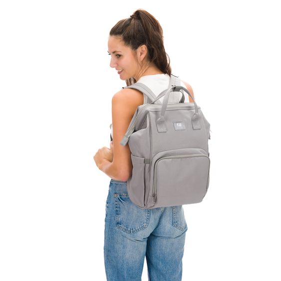 Fillikid Wickelrucksack Barcelona im modernen Design mit variablem Stauraum - Stone Grey