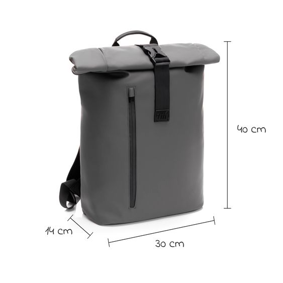 Fillikid Wickelrucksack Oslo im Rolltop-Design mit variablem Stauraum inkl. Wickelunterlage, Flaschenwärmer & Befestigungshaken - Grau