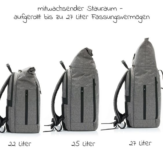 Fillikid Wickelrucksack Rolltop Dublin inkl. Wickelunterlage - Grau Melange