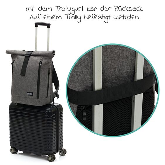 Fillikid Wickelrucksack Rolltop Dublin inkl. Wickelunterlage - Grau Melange