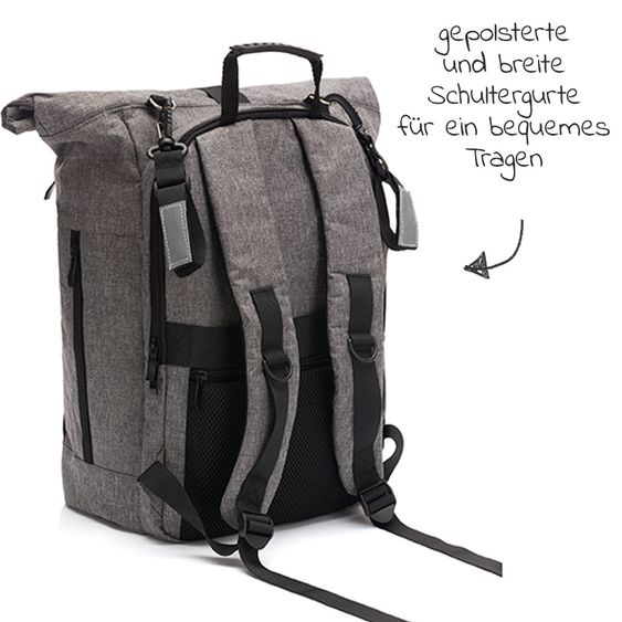 Fillikid Wickelrucksack Rolltop Dublin inkl. Wickelunterlage - Grau Melange