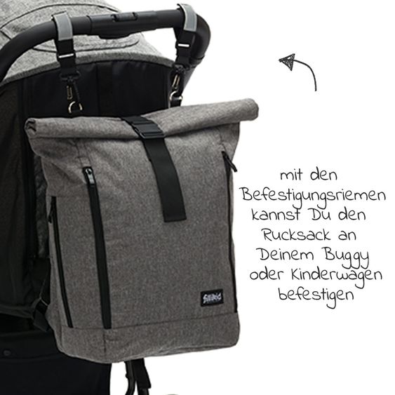 Fillikid Wickelrucksack Rolltop Dublin inkl. Wickelunterlage - Grau Melange