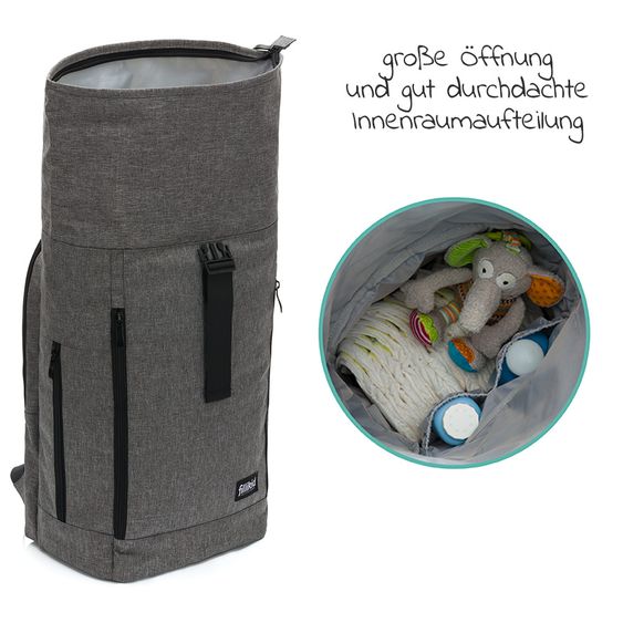 Fillikid Wickelrucksack Rolltop Dublin inkl. Wickelunterlage - Grau Melange