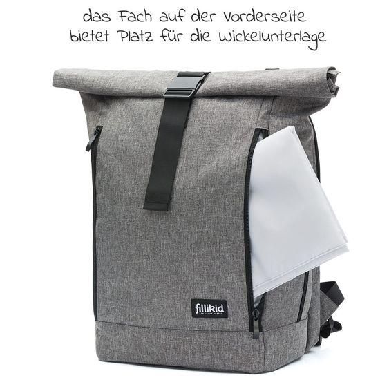 Fillikid Wickelrucksack Rolltop Dublin inkl. Wickelunterlage - Grau Melange
