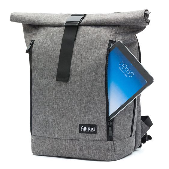 Fillikid Wickelrucksack Rolltop Dublin inkl. Wickelunterlage - Grau Melange