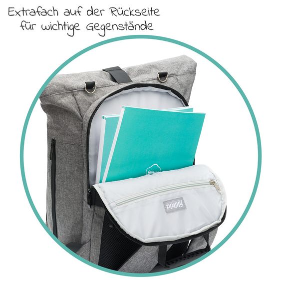 Fillikid Wickelrucksack Rolltop Dublin inkl. Wickelunterlage - Grau Melange