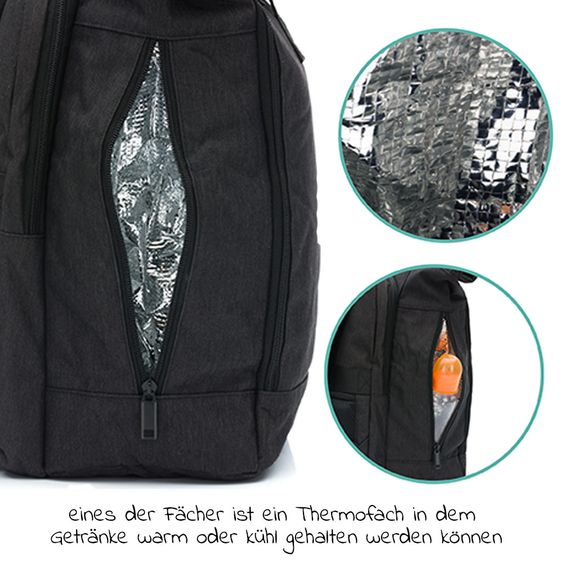 Fillikid Zaino fasciatoio Rolltop Dublin incl. materassino fasciatoio - Nero
