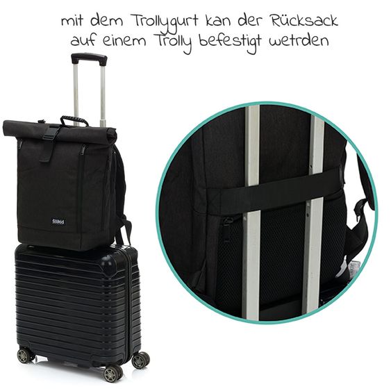 Fillikid Zaino fasciatoio Rolltop Dublin incl. materassino fasciatoio - Nero
