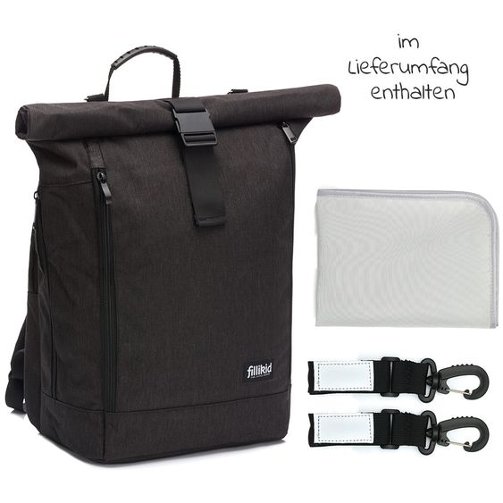 Fillikid Zaino fasciatoio Rolltop Dublin incl. materassino fasciatoio - Nero