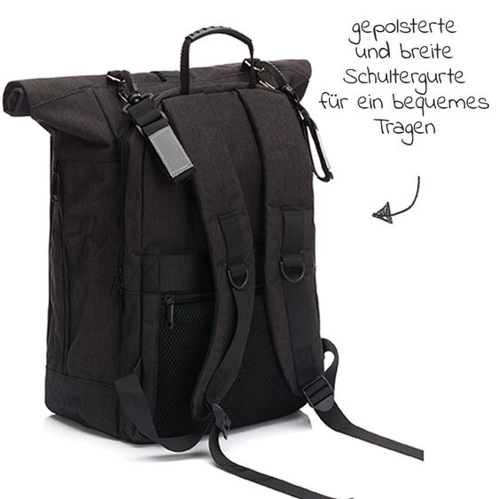 Fillikid Zaino fasciatoio Rolltop Dublin incl. materassino fasciatoio - Nero