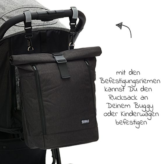 Fillikid Zaino fasciatoio Rolltop Dublin incl. materassino fasciatoio - Nero