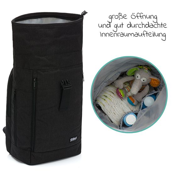 Fillikid Zaino fasciatoio Rolltop Dublin incl. materassino fasciatoio - Nero
