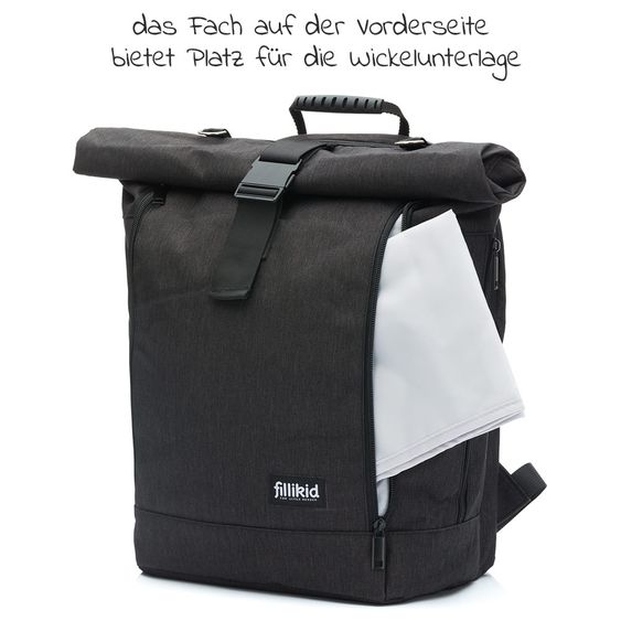 Fillikid Zaino fasciatoio Rolltop Dublin incl. materassino fasciatoio - Nero