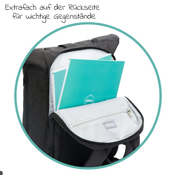 Fillikid Zaino fasciatoio Rolltop Dublin incl. materassino fasciatoio - Nero