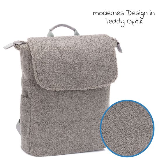 Fillikid Wickelrucksack Teddy inkl. Wickelunterlage, Flaschenhalter & Kinderwagenhaken - Grau