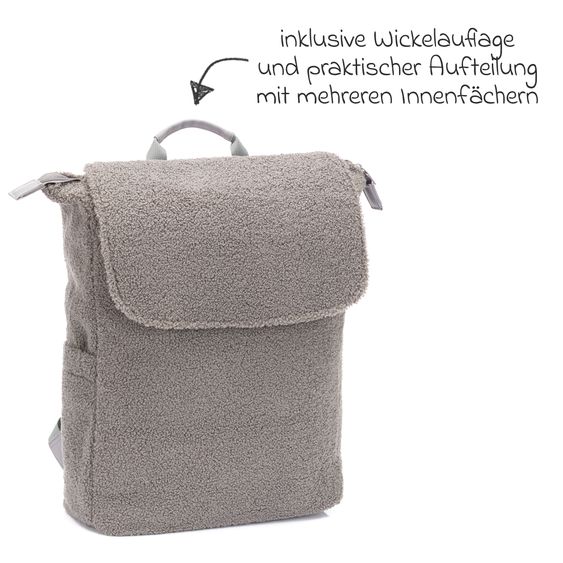 Fillikid Wickelrucksack Teddy inkl. Wickelunterlage, Flaschenhalter & Kinderwagenhaken - Grau