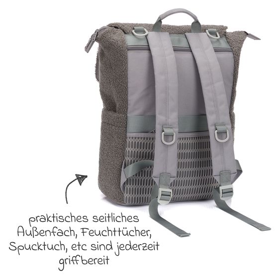 Fillikid Wickelrucksack Teddy inkl. Wickelunterlage, Flaschenhalter & Kinderwagenhaken - Grau
