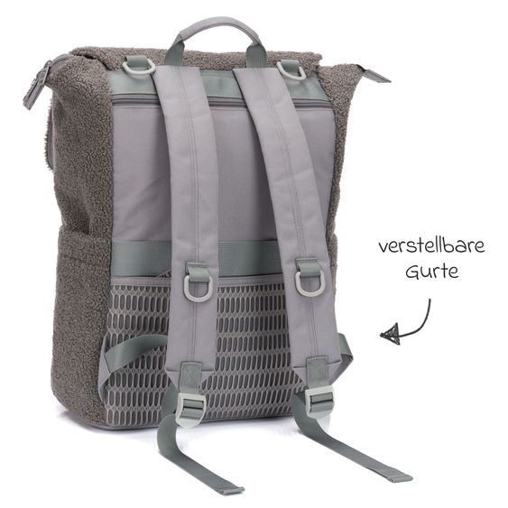 Fillikid Wickelrucksack Teddy inkl. Wickelunterlage, Flaschenhalter & Kinderwagenhaken - Grau