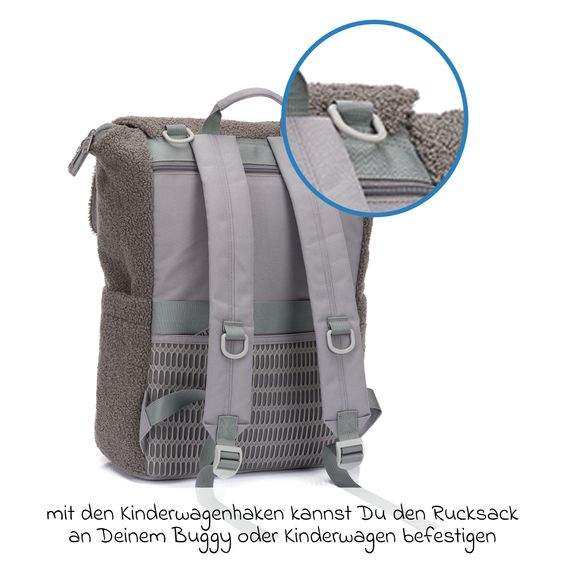 Fillikid Wickelrucksack Teddy inkl. Wickelunterlage, Flaschenhalter & Kinderwagenhaken - Grau