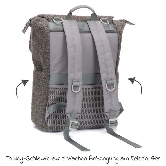 Fillikid Wickelrucksack Teddy inkl. Wickelunterlage, Flaschenhalter & Kinderwagenhaken - Grau