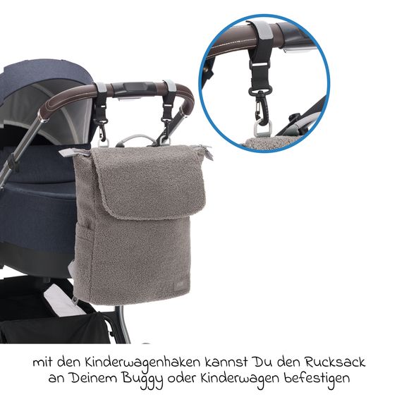 Fillikid Wickelrucksack Teddy inkl. Wickelunterlage, Flaschenhalter & Kinderwagenhaken - Grau