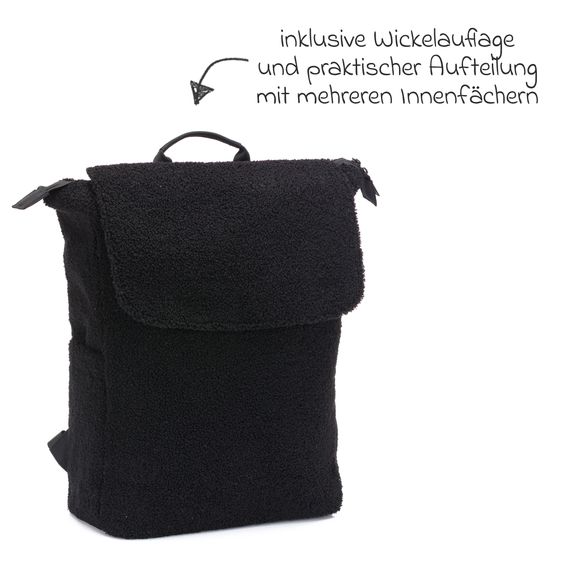 Fillikid Wickelrucksack Teddy inkl. Wickelunterlage, Flaschenhalter & Kinderwagenhaken - Schwarz