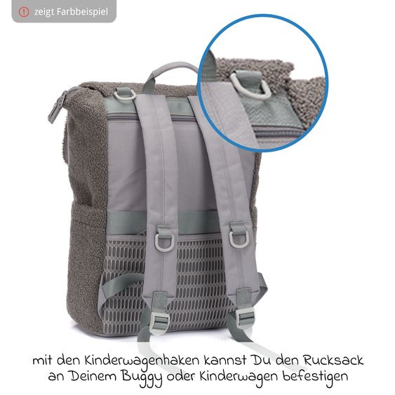 Fillikid Wickelrucksack Teddy inkl. Wickelunterlage, Flaschenhalter & Kinderwagenhaken - Schwarz