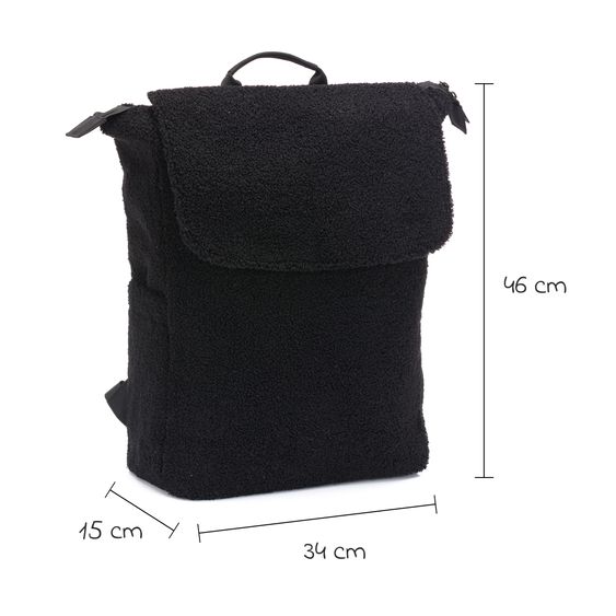 Fillikid Wickelrucksack Teddy inkl. Wickelunterlage, Flaschenhalter & Kinderwagenhaken - Schwarz