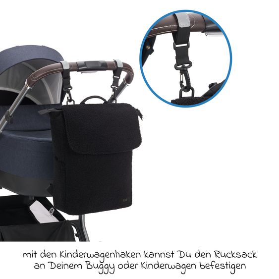 Fillikid Wickelrucksack Teddy inkl. Wickelunterlage, Flaschenhalter & Kinderwagenhaken - Schwarz
