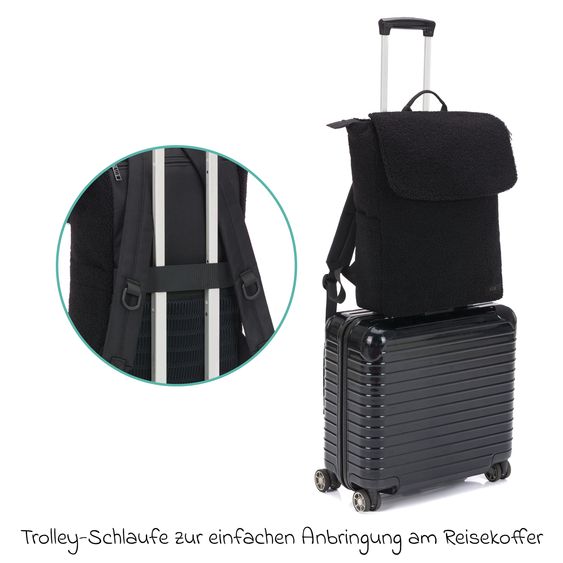 Fillikid Wickelrucksack Teddy inkl. Wickelunterlage, Flaschenhalter & Kinderwagenhaken - Schwarz