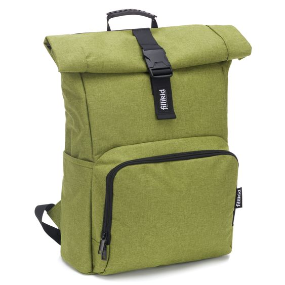 Fillikid Wickelrucksack Tokio im Rolltopstil inkl. Wickelunterlage, variabler Stauraum, Thermofach & Befestigungshaken - Kiwi Melange