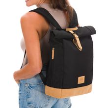 Wickeltasche Berlin im Rolltop-Design mit variablem Stauraum, ergonomische Gurte, Thermofach, Kinderwagenbefestigung & Wickelunterlage - Schwarz