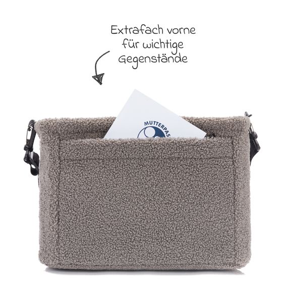 Fillikid Wickeltasche Buggy-Organizer Teddy mit Wickelunterlage, Kinderwagenhaken & isoliertem Flaschenhalter - Teddy Optik - Grau