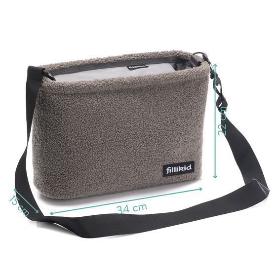 Fillikid Wickeltasche Buggy-Organizer Teddy mit Wickelunterlage, Kinderwagenhaken & isoliertem Flaschenhalter - Teddy Optik - Grau