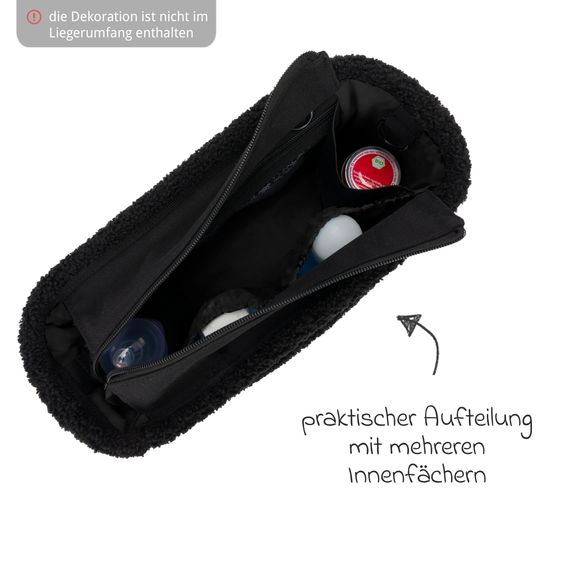Fillikid Wickeltasche Buggy-Organizer Teddy mit Wickelunterlage, Kinderwagenhaken & isoliertem Flaschenhalter - Teddy Optik - Schwarz