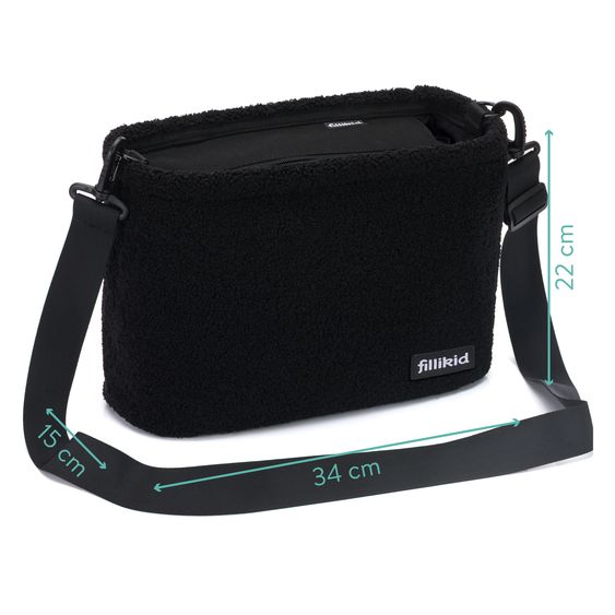 Fillikid Wickeltasche Buggy-Organizer Teddy mit Wickelunterlage, Kinderwagenhaken & isoliertem Flaschenhalter - Teddy Optik - Schwarz